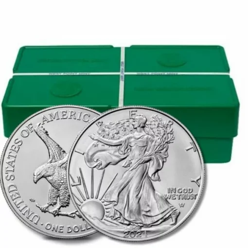 Introducing the 2024 1 oz American Silver Eagle Monster Box Experience the beauty and value of the 2024 1 oz American SilverEagle Monster Box. This exclusive collection features 500 brilliant uncirculated coins, each containing one troy ounce of .999 fine silver. Whether you're a seasoned investor or a passionate collector, this monster box is a must-have addition to your precious metals portfolio. Exceptional Quality and Design The American Silver Eagle is recognized worldwide for its exceptional quality and iconic design. Each coin features Adolph A. Weinman's timeless Walking Liberty design on the obverse, depicting Lady Liberty gracefully striding towards a new day, draped in the American flag. The reverse showcases John Mercanti's heraldic eagle design, symbolizing strength and freedom. These coins are minted at the renowned United States Mint, ensuring the highest standards of craftsmanship and quality. With their stunning detail and impeccable finish, the 2024 1 oz American Silver Eaglecoins are truly a sight to behold. A Secure Investment Investing in silver has long been a reliable way to diversify and protect wealth. The 2024 1 oz American Silver Eagle Monster Box offers a convenient and cost-effective way to acquire a substantial amount of silver. Each coin is backed by the United States government for its weight and purity, making it a trusted and secure investment. Whether you're looking to expand your collection, diversify your portfolio, or simply admire the timeless beauty of these coins, the 2024 1 oz American Silver Eagle Monster Box is the perfect choice. Don't miss out on this opportunity to own a piece of American history and secure your financial future.